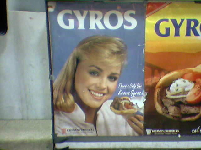 two ads are in the picture for gyros