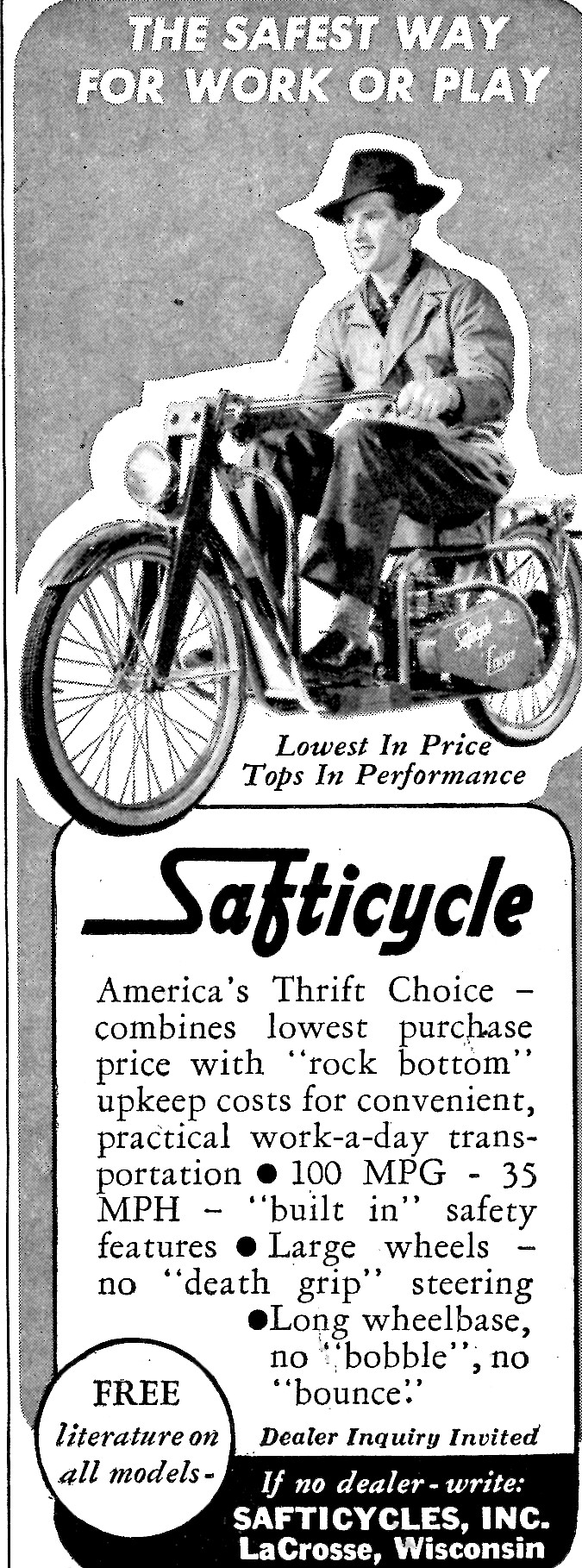 a newspaper ad for a man on a motorcycle