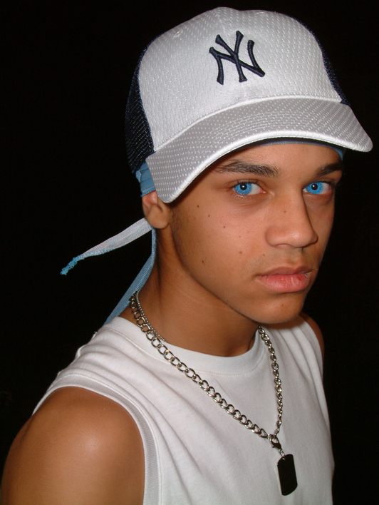 young male with blue eyes and white hat