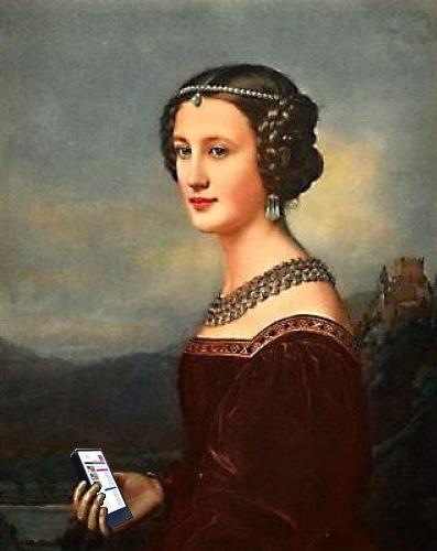 an oil painting of a woman in a red dress