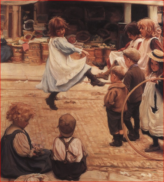 a painting of a group of young children
