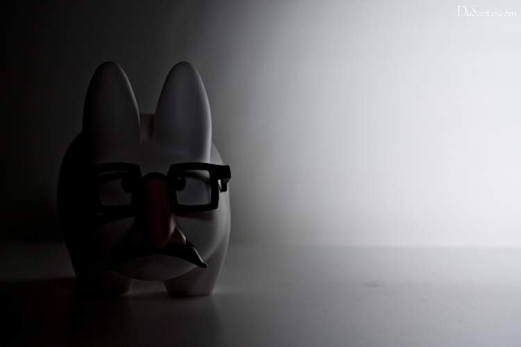 a plastic bunny with eye glasses and nose