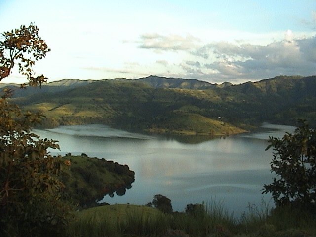 a large body of water surrounded by trees