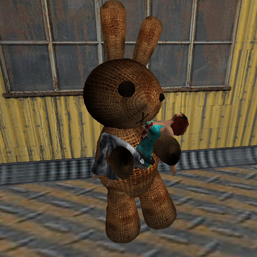 a animated teddy bear is holding a stuffed toy