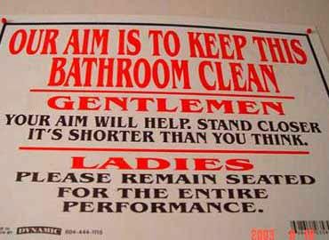 an instruction sign that states bathroom clean