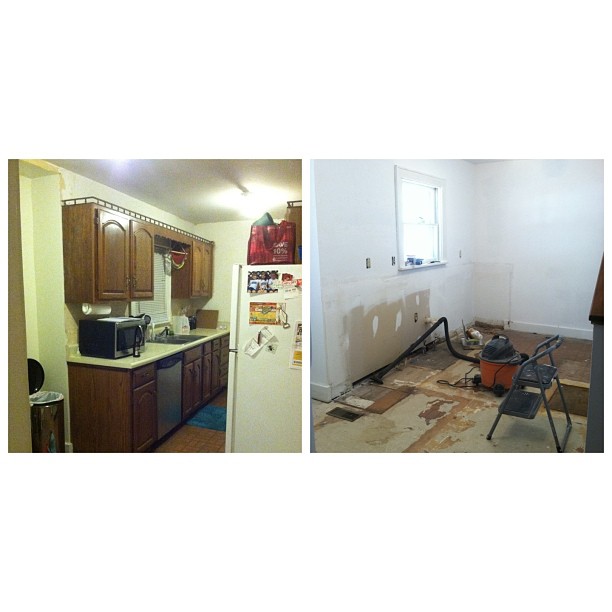 two pos of a kitchen in need of remodel