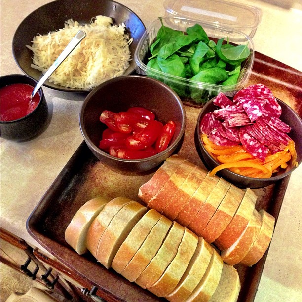 a variety of food items on a tray