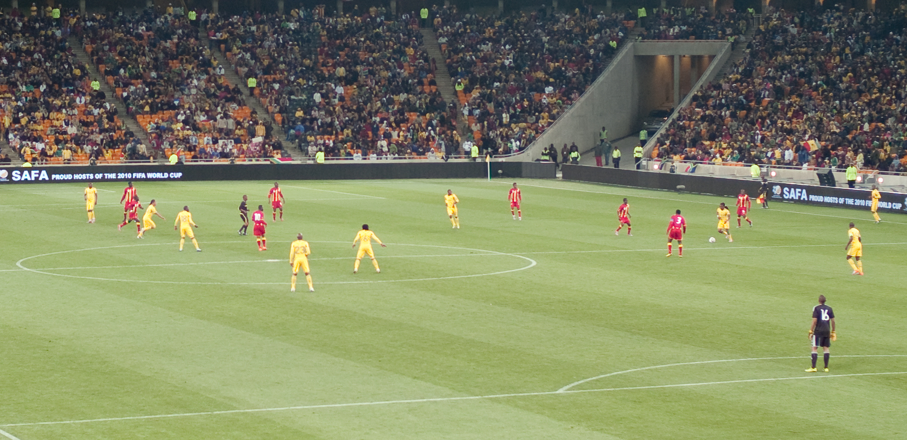 group of people on a soccer field playing soccer