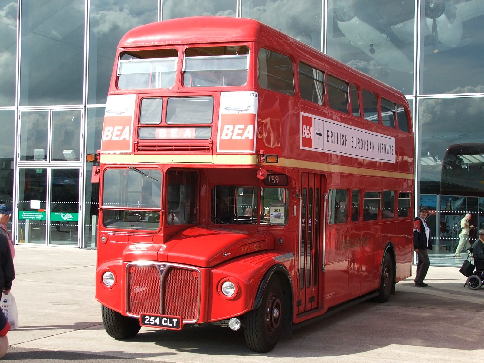 there is a double decker bus on display