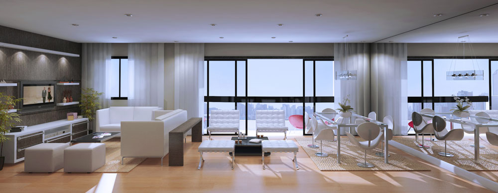 a spacious living room contains glass and wood