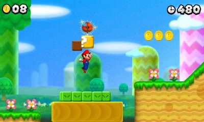 a person running on a platform with mario's run