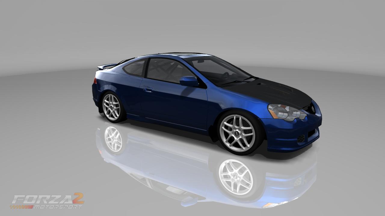 the 3d image is of a blue car on a gray background