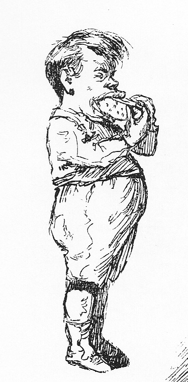 an old woman standing and hugging her stomach