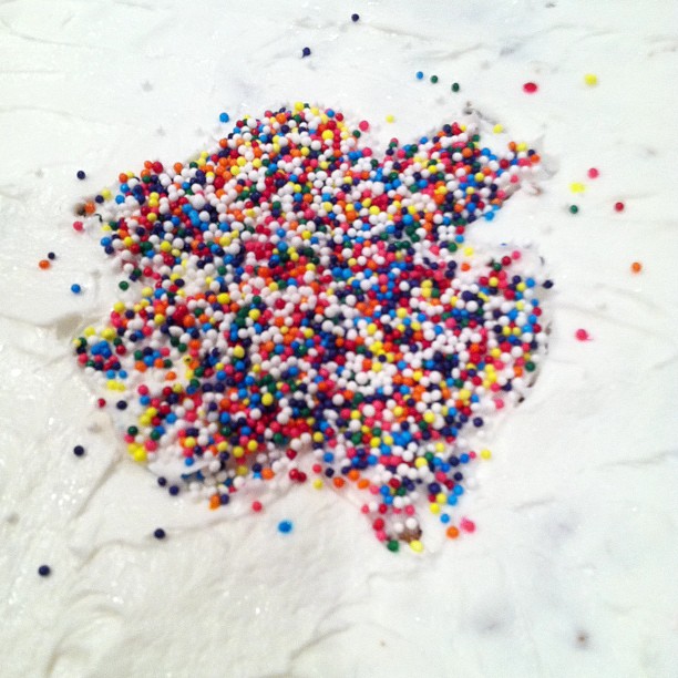 white powder and sprinkles on a table