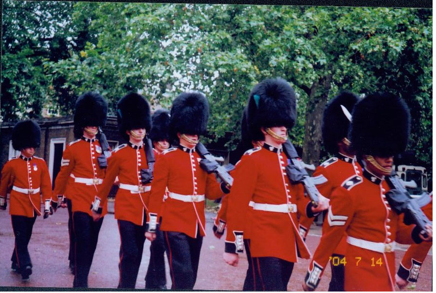 a parade with the british military band taking place