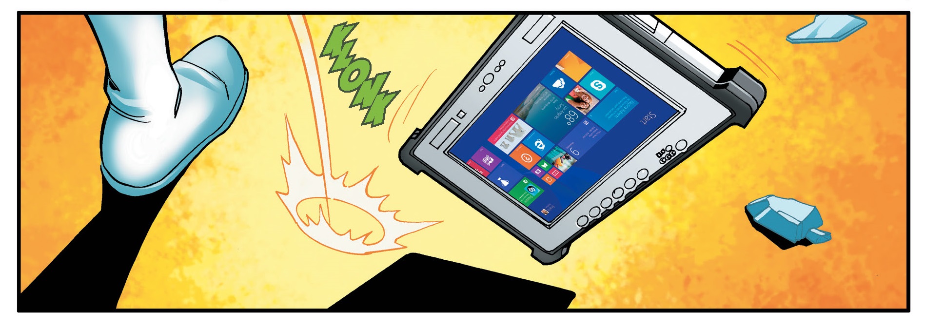 an image of an animated video game showing a tablet with fire in it