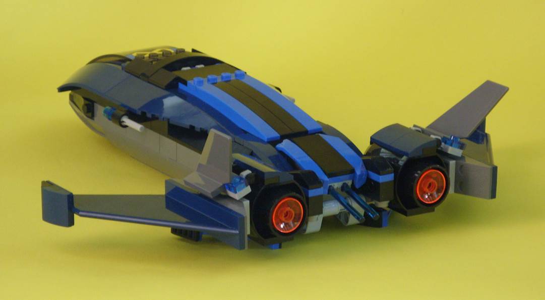 a toy vehicle with a car shaped like it is flying