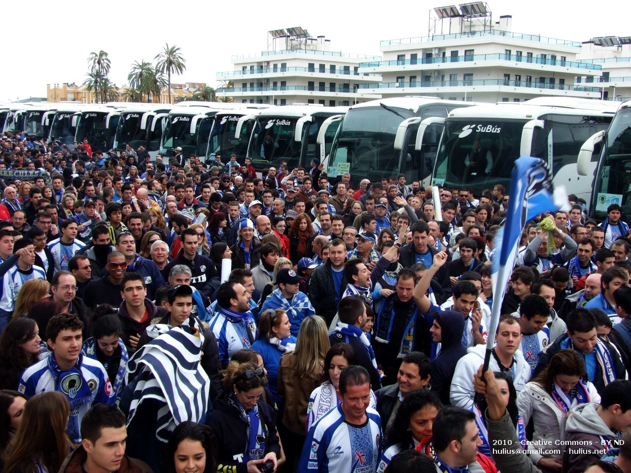 a big group of people near some buses