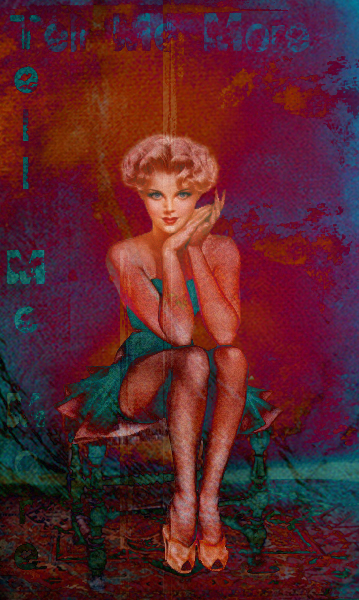 a painting of a pin up girl holding a phone
