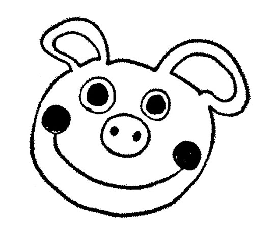 pig face with big eyes in black and white