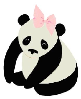 a panda bear with a bow sitting down