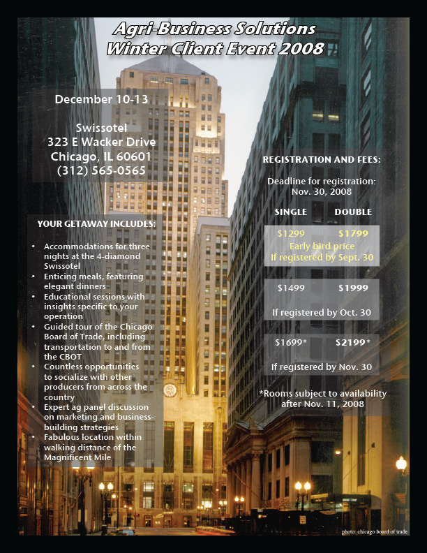a flyer with buildings and lights for a seminar