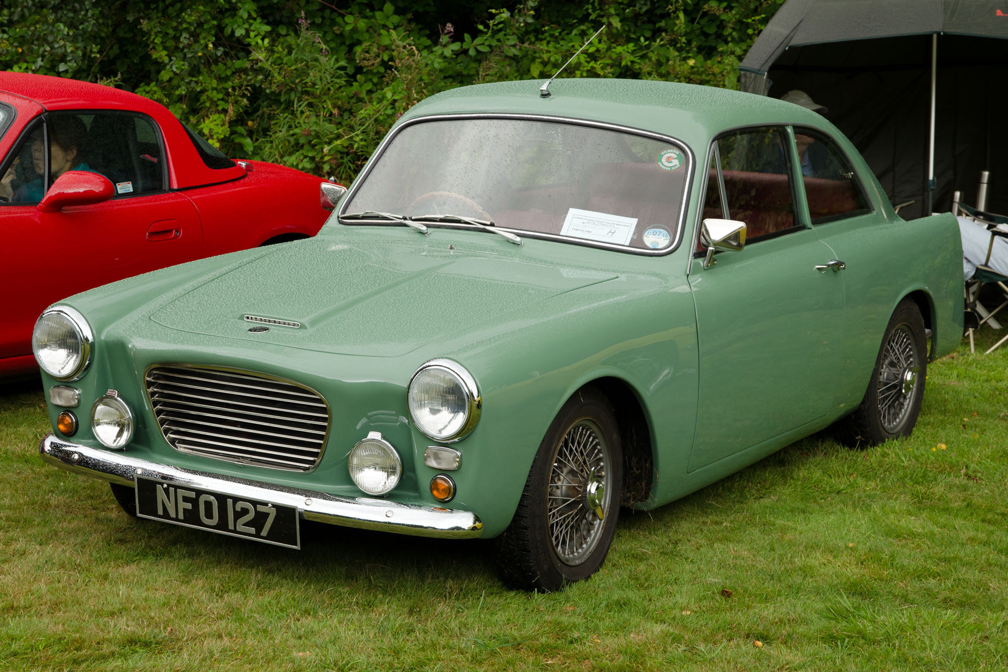 a car parked near another one in the grass