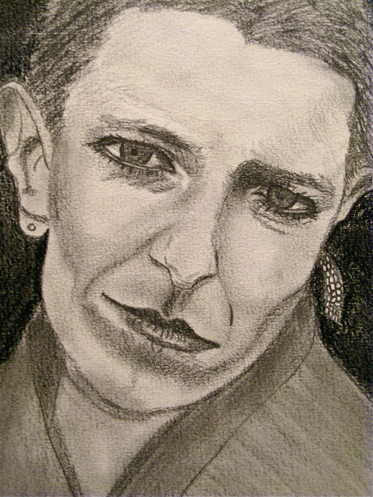 pencil drawing of a man's face with a earring