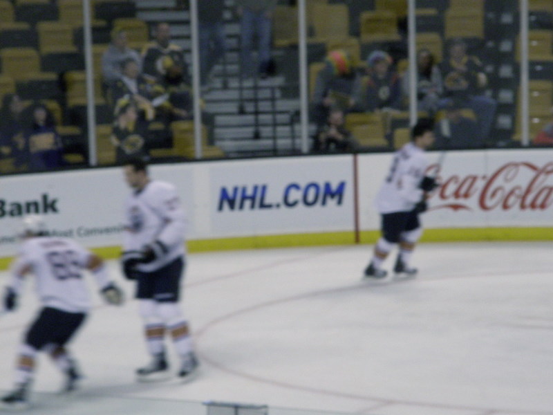 two hockey players are playing against a crowd