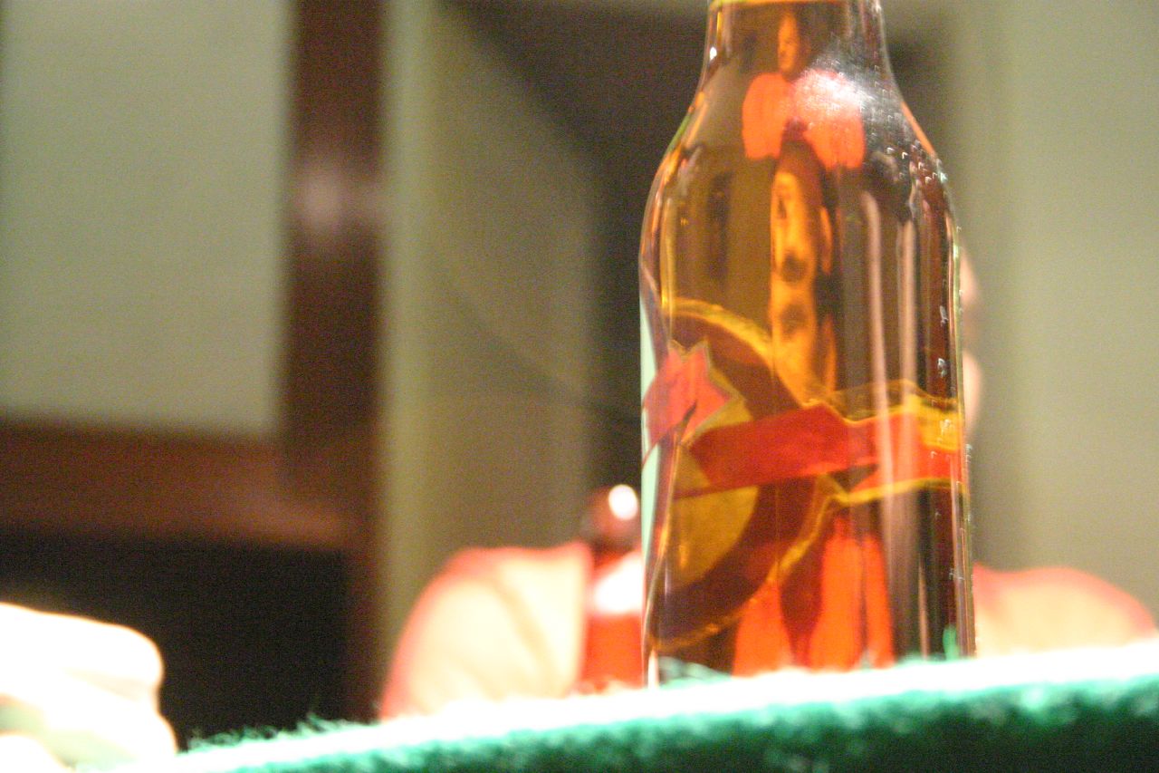 a close up of an upside down bottle