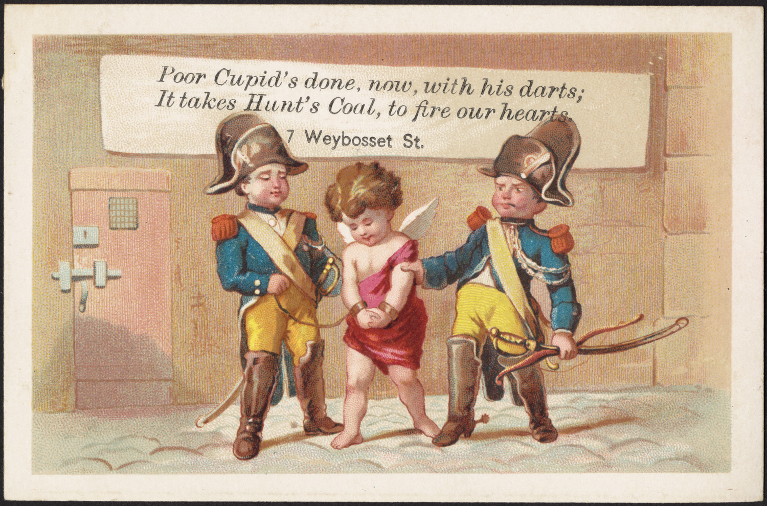 an old childrens ad with three little boys dressed as soldiers