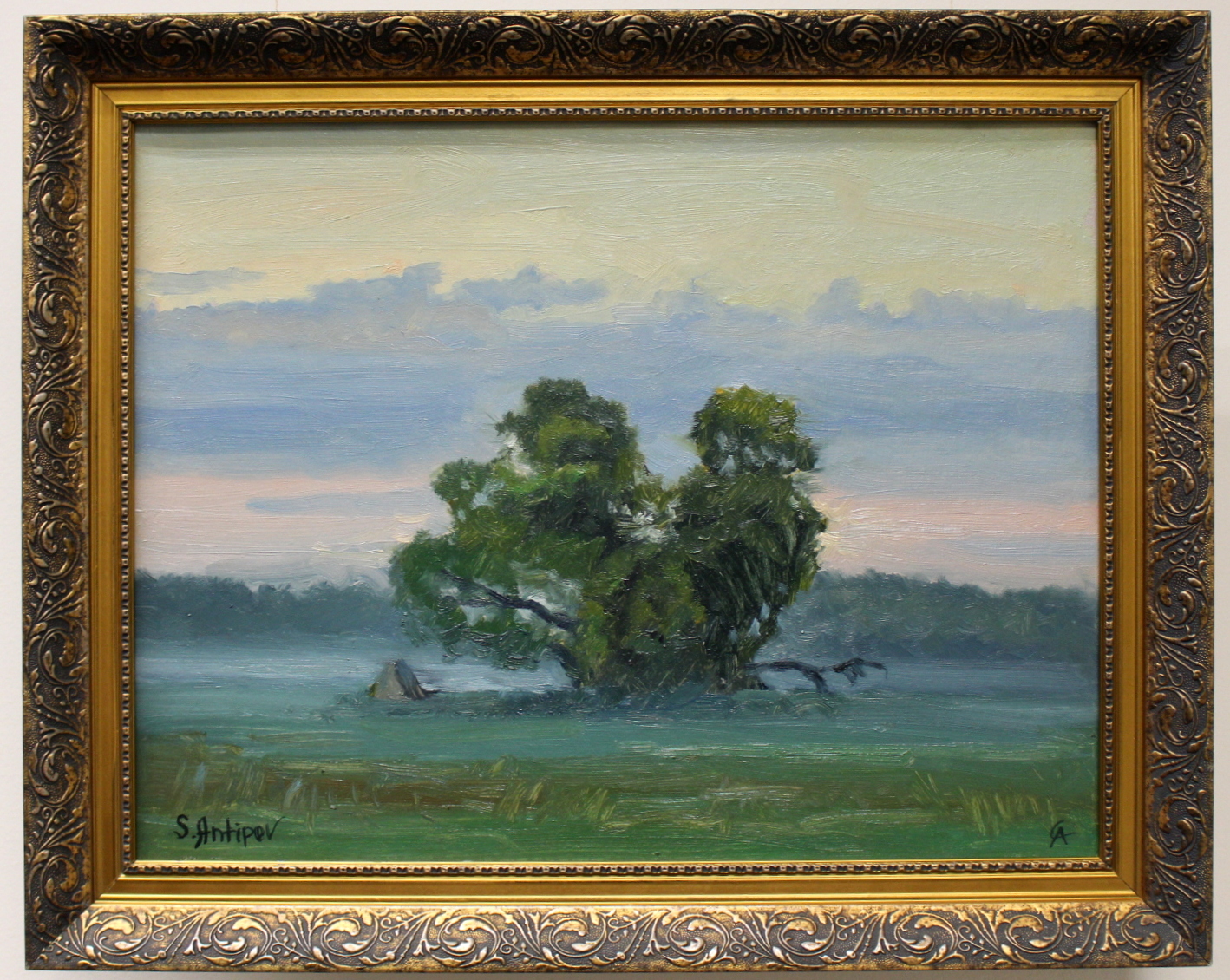a painting of a tree in a landscape