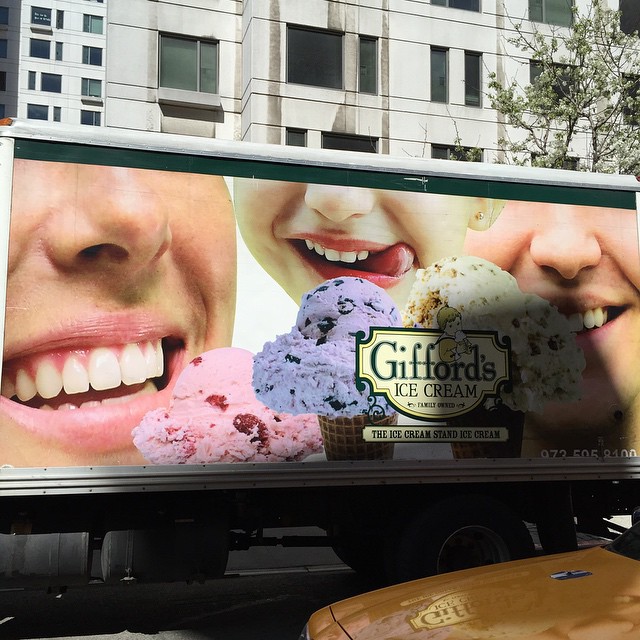 an advertit for ice cream in the city