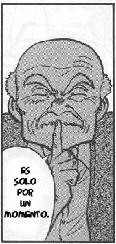 a comic style page shows an older man with his finger on his mouth