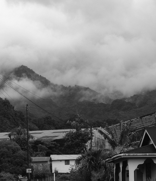 a black and white po of a mountain range