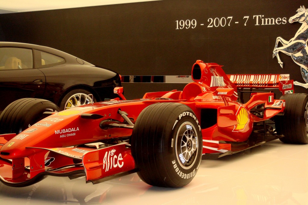 a model of a racing car on display at a museum
