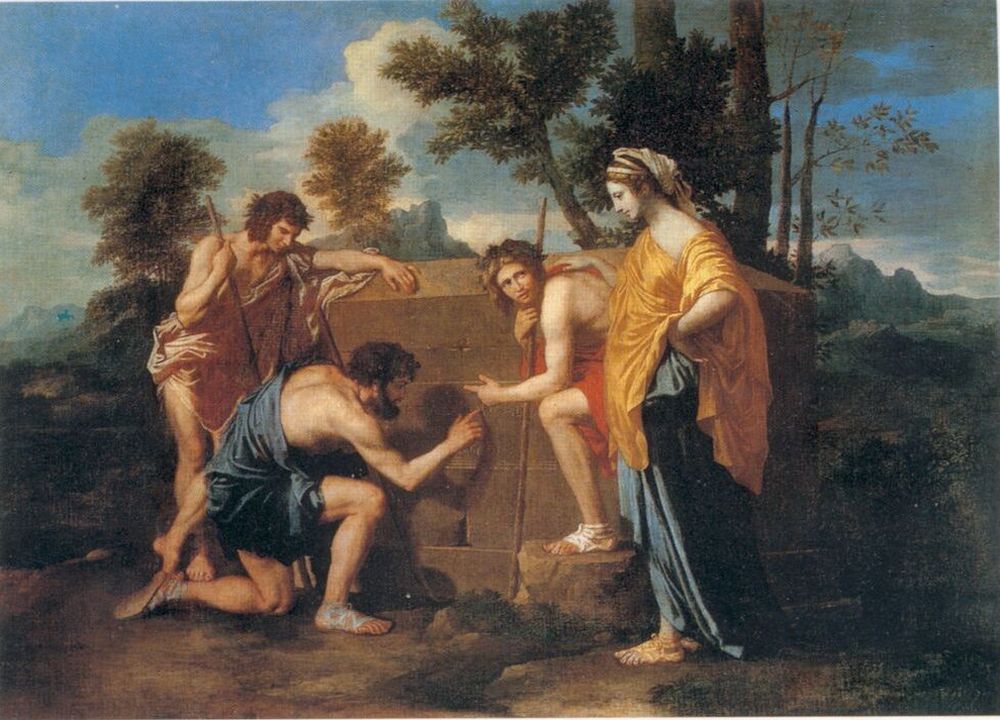 a painting shows men standing over another man in an area