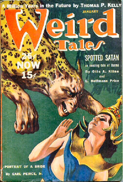 weird tales magazine, cover with the cover art by harry kryt