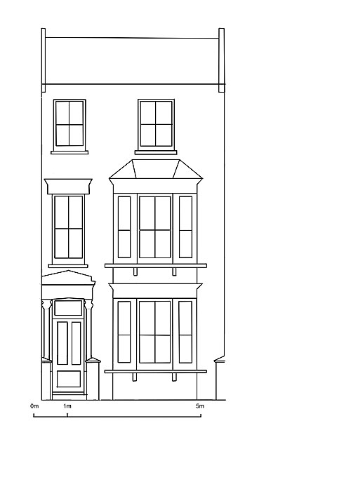 an architectural drawing of the front and side of a house