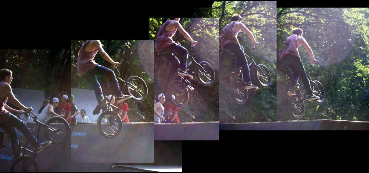 a series of pictures shows people jumping bmx on bikes