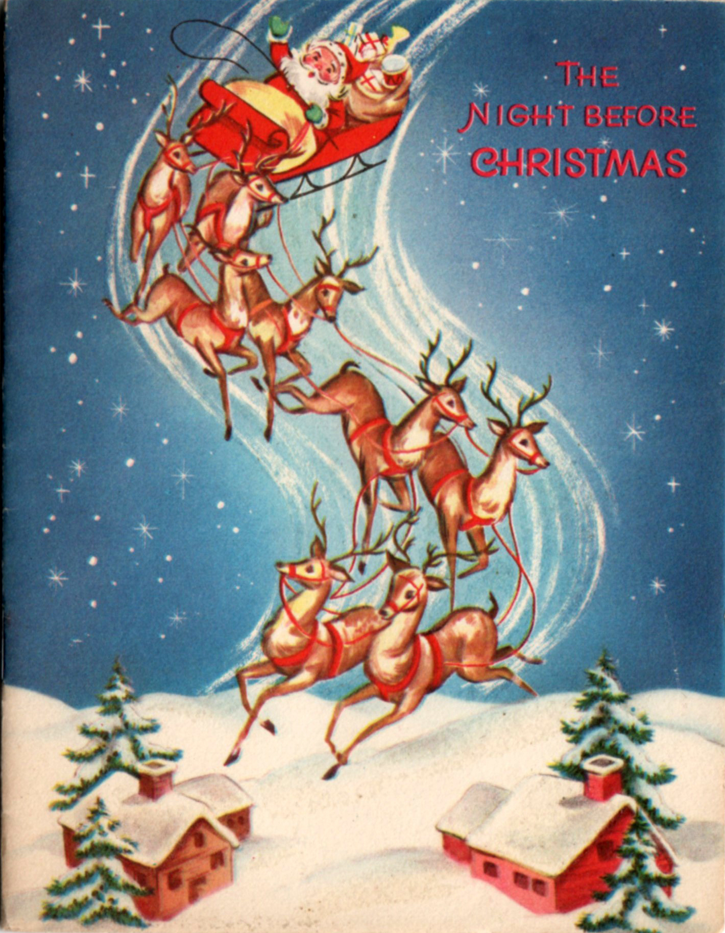 an old fashioned christmas card with santa on sleigh