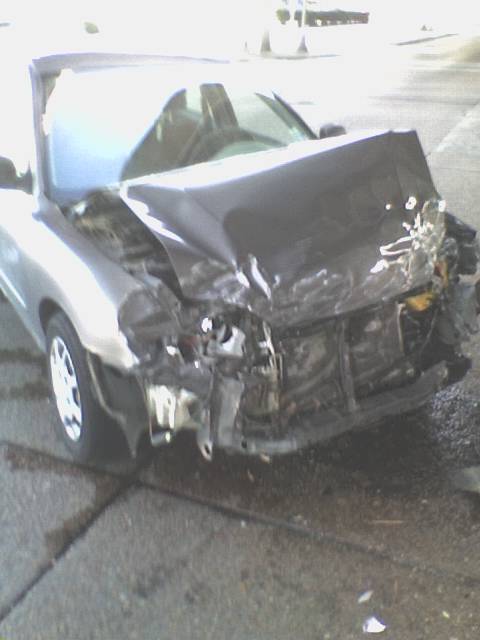 a car that had been on the ground with a front damage