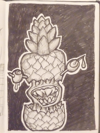a drawing of a pineapple in a black and white picture