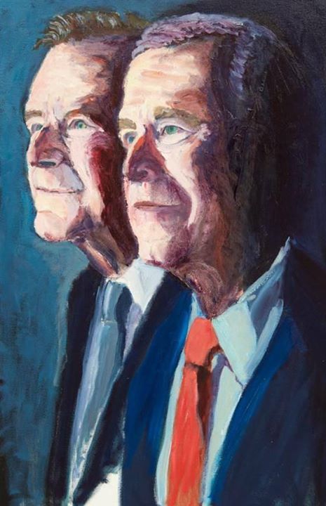 a painting of two men dressed in suits