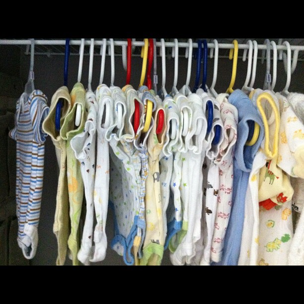 the babies are ready to be picked in their closet
