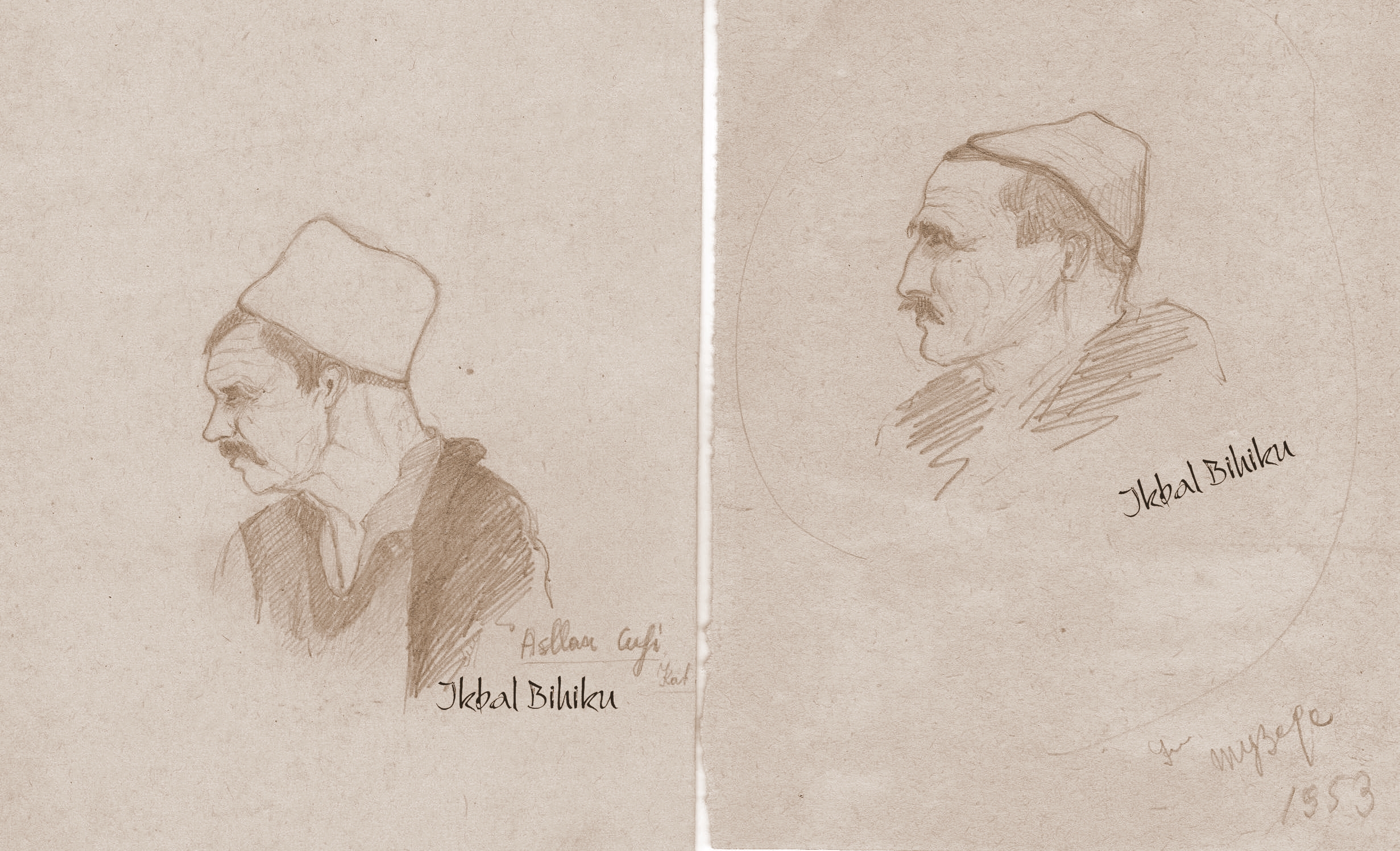 two pictures of two drawings of men