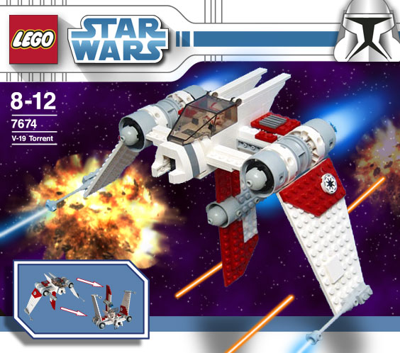 the lego star wars box with an image of a starfighter tie with lights on