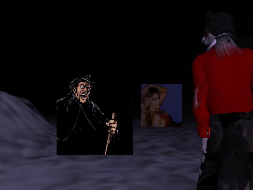 a screens of the evil man standing in front of an animated image of himself