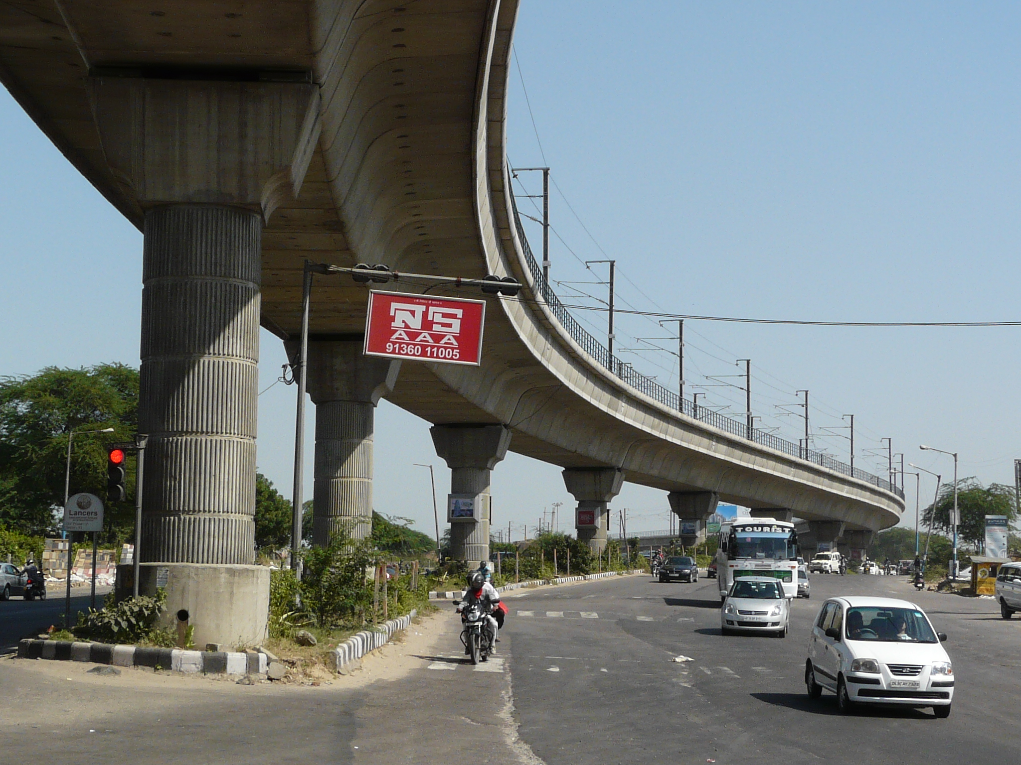 traffic under the road that goes under the overpass