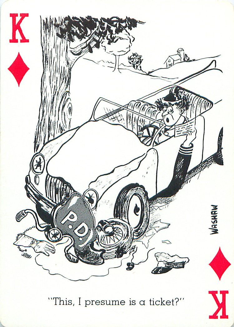 a playing card featuring the rider of a car